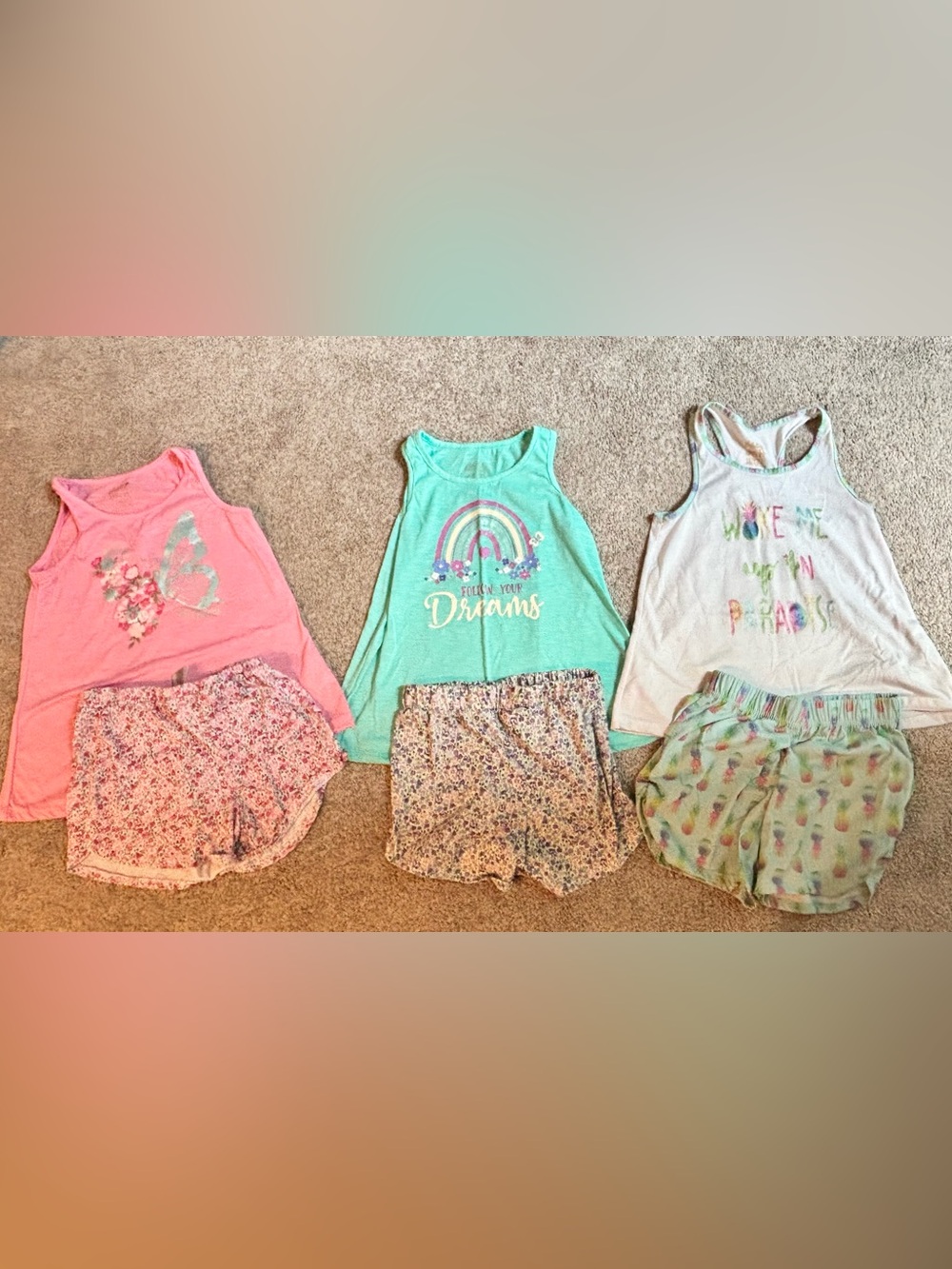 Sleep On It Girls Tank Top & Shorts Pajama Sets - Pink, Mint, White